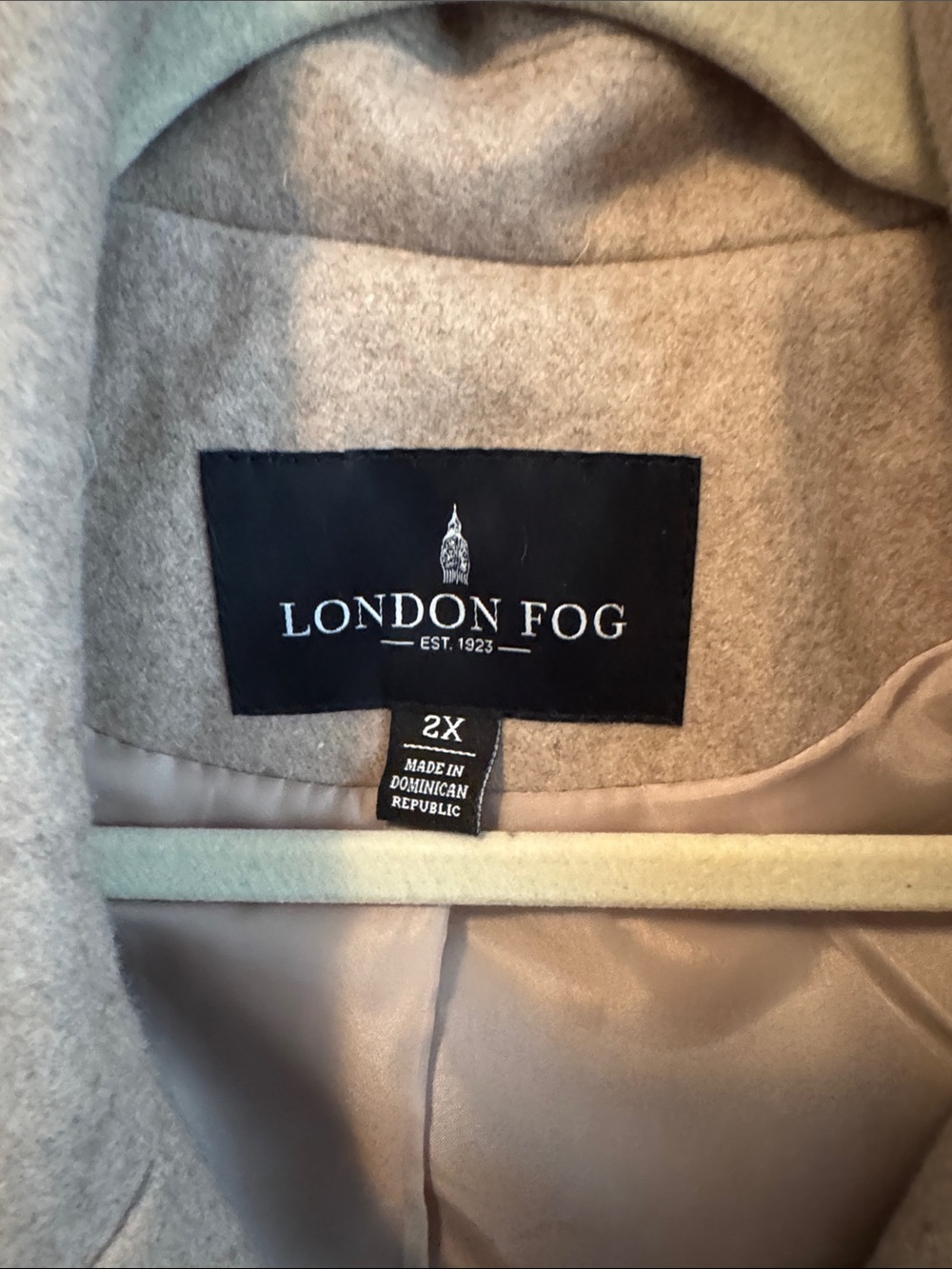London Fog Taupe Double-Breasted Wool Peacoat with Plaid Scarf - Picture 2 of 9
